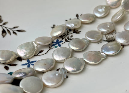 12-13 mm AA Half Strand Natural White Flat Coin Pearls Natural Freshwater Coin Pearl Beads Genuine Freshwater Pearls #637