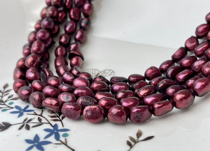 6x8 mm Burgundy Red Color Rice Nugget Freshwater Pearl Beads Genuine RedColor Cultured Freshwater Pearl Nugget Beads #1511
