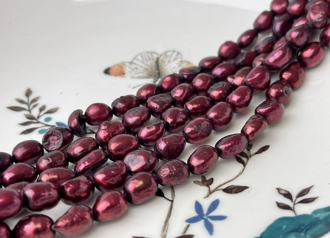 6x8 mm Burgundy Red Color Rice Nugget Freshwater Pearl Beads Genuine RedColor Cultured Freshwater Pearl Nugget Beads #1511