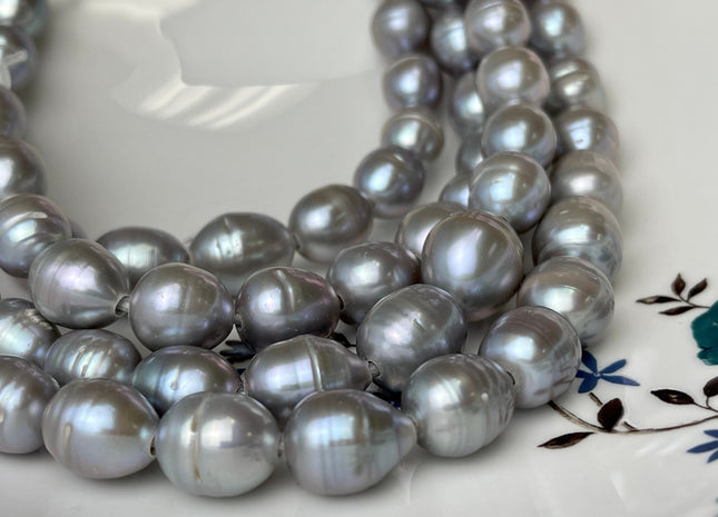 10x13 mm Half Strand Pinkish Gray Large Hole Freshwater Pearl Beads 2.2mm Hole Genuine Freshwater Pearls 8 Inches Strand #1076