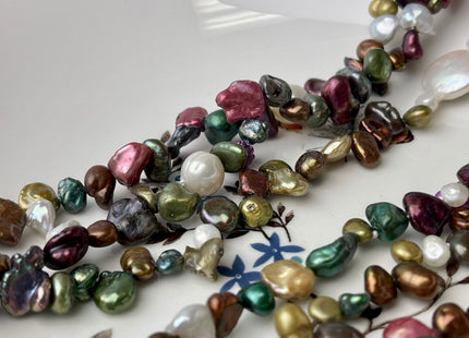 72 inches Mixed Coin And Keshi Pearl Finished Necklace White Pink Purple Green Gold Keshi Long Neckace Genuine Pearl Necklace #719