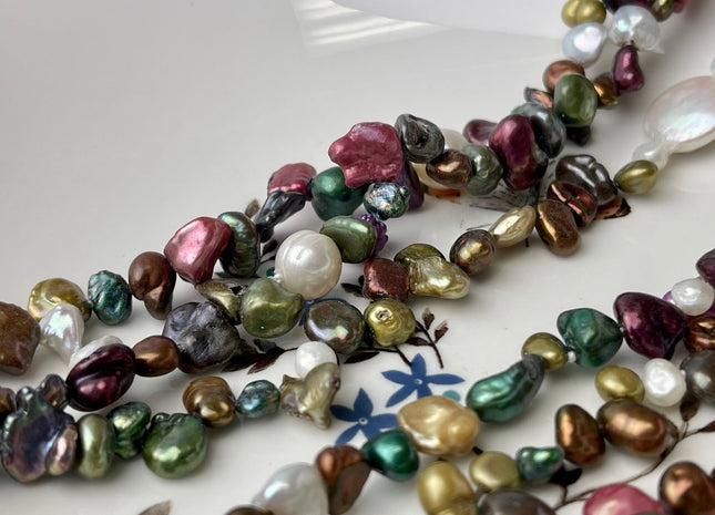 72 inches Mixed Coin And Keshi Pearl Finished Necklace White Pink Purple Green Gold Keshi Long Neckace Genuine Pearl Necklace #719
