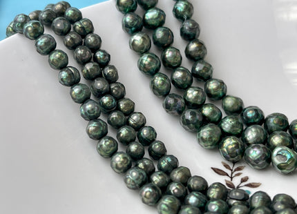 8-8.5 mm Rare Faceted Potato/Semi Round Freshwater Pearl Beads Olive Green, Limited Edition Genuine Faceted Cultured Pearls #354