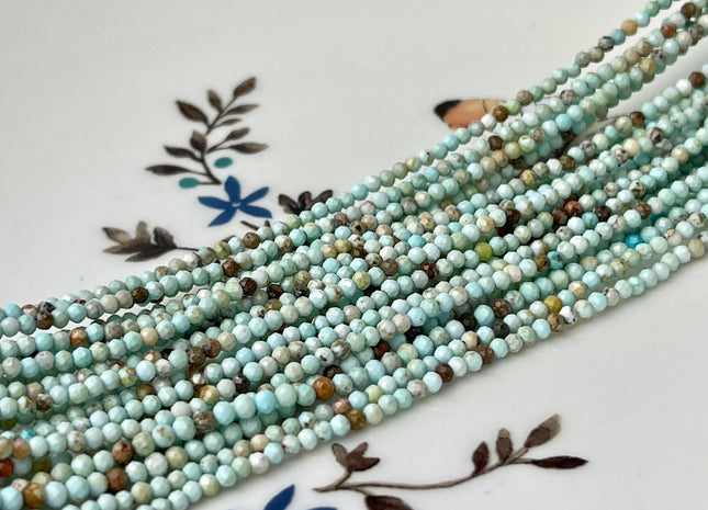 2mm AAA Faceted Round Tiny Turquoise Gemstone Beads Brown Green Tiny Gemstone Loose Beads 15.5 Inches Strand #4395