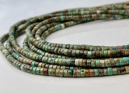 4 mm 100% All Natural Turquoise Heishi Rondelle Shape Genuine Rare Natural Green Brown Turquoise Gemstones Beads 15.5 Inches Strand #4396