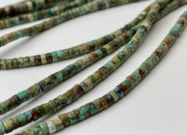 4 mm 100% All Natural Turquoise Heishi Rondelle Shape Genuine Rare Natural Green Brown Turquoise Gemstones Beads 15.5 Inches Strand #4396