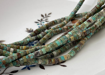 4 mm 100% All Natural Turquoise Heishi Rondelle Shape Genuine Rare Natural Green Brown Turquoise Gemstones Beads 15.5 Inches Strand #4396
