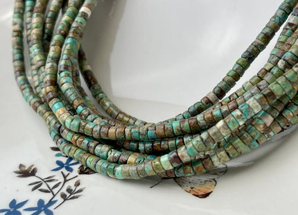 4 mm 100% All Natural Turquoise Heishi Rondelle Shape Genuine Rare Natural Green Brown Turquoise Gemstones Beads 15.5 Inches Strand #4396