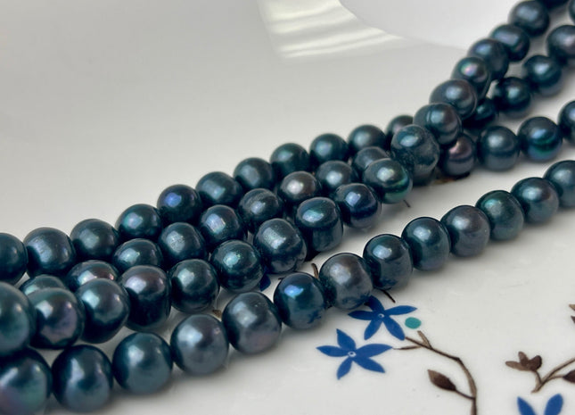 7.5-8 mm 9-9.5 mm AA Prussian Blue Color Semi-Round / Potato Freshwater Pearls, Genuine Freshwater Pearl Beads #1191