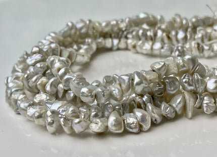 7-8 mm Natural White Keshi Freshwater Pearl Beads Genuine Center Drilled Rondelle Disc Chips Beads C Grade #P2415