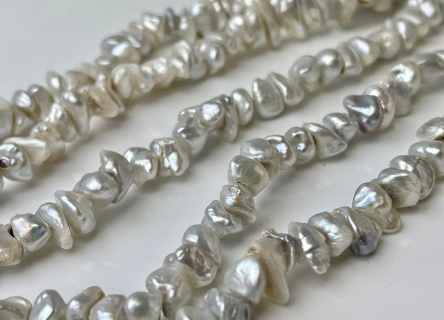 7-8 mm Natural White Keshi Freshwater Pearl Beads Genuine Center Drilled Rondelle Disc Chips Beads C Grade #P2415