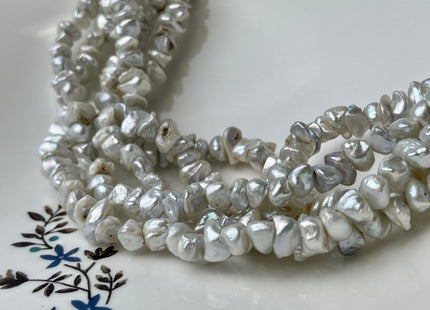 7-8 mm Natural White Keshi Freshwater Pearl Beads Genuine Center Drilled Rondelle Disc Chips Beads C Grade #P2415