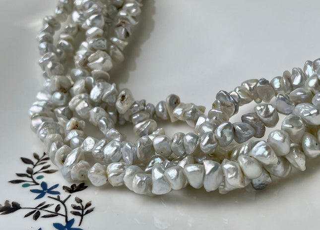 7-8 mm Natural White Keshi Freshwater Pearl Beads Genuine Center Drilled Rondelle Disc Chips Beads C Grade #P2415