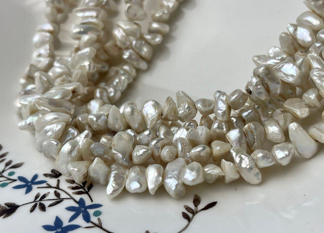 9-11 mm Natural White Keshi Freshwater Pearl Beads Genuine Center Drilled Rondelle Disc Chips Beads C Grade #P2419