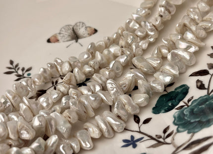 9-11 mm Natural White Keshi Freshwater Pearl Beads Genuine Center Drilled Rondelle Disc Chips Beads C Grade #P2419