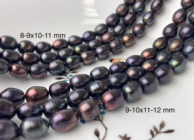 8-9x12 mm Or 10-11x14 mm Purple Brown Peacock Color Freshwater Pearls Rice/Oval Shape Pearl Beads Genuine Iridescent Peacock Pearls #1432