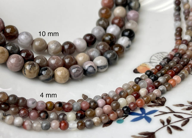 4mm 6mm 8mm 10mm AAA Smooth Round Natural Petrified Wood Beads Taupe Beige Brown Color High Quality Gemstone 15 Inches #4398