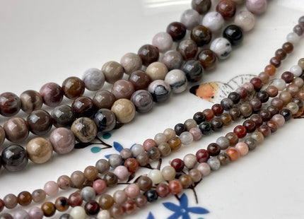 4mm 6mm 8mm 10mm AAA Smooth Round Natural Petrified Wood Beads Taupe Beige Brown Color High Quality Gemstone 15 Inches #4398