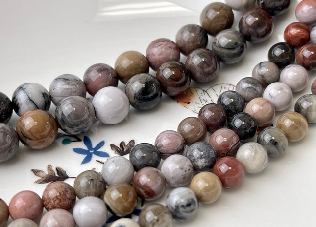 4mm 6mm 8mm 10mm AAA Smooth Round Natural Petrified Wood Beads Taupe Beige Brown Color High Quality Gemstone 15 Inches #4398
