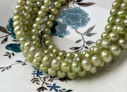 8-8.5 mm Full Strand Large Hole Green Color Freshwater Potato Pearl Beads Hole Size 2.2 mm Genuine Large Hole Freshwater Pearls #1471