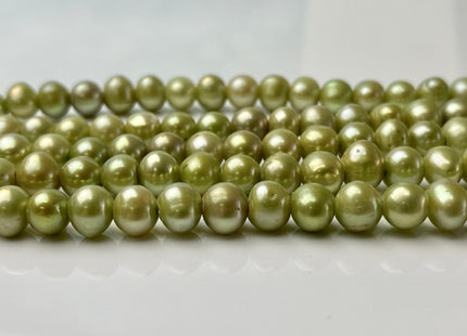 8-8.5 mm Full Strand Large Hole Green Color Freshwater Potato Pearl Beads Hole Size 2.2 mm Genuine Large Hole Freshwater Pearls #1471