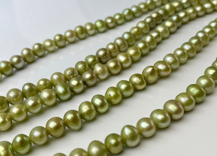 8-8.5 mm Full Strand Large Hole Green Color Freshwater Potato Pearl Beads Hole Size 2.2 mm Genuine Large Hole Freshwater Pearls #1471