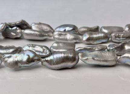 12-13x20-25mm AAAA Silver Gray Color Biwa Stick Freshwater Pearls Genuine High Luster Freshwater Keshi Large Nugget Pearl Beads #P2443