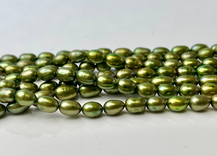 5-6x7-8 AA Olive Green With Gold Sheen Color Rice/Oval Freshwater Pearl Beads Genuine Smooth And Shiny Tiny Seed Beads #P2432
