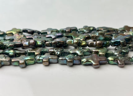 10x15mm Olive Green Cross Coin Freshwater Pearl Beads Genuine High Luster Green Cross Freshwater Pearl 28 Beads B Grade #P2434