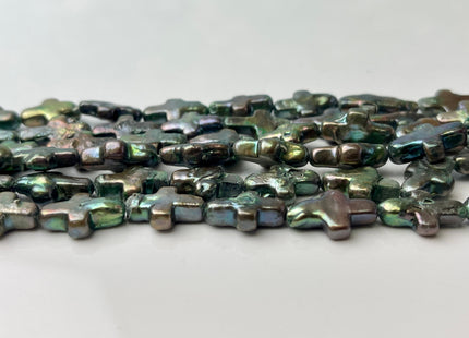 10x15mm Olive Green Cross Coin Freshwater Pearl Beads Genuine High Luster Green Cross Freshwater Pearl 28 Beads B Grade #P2434