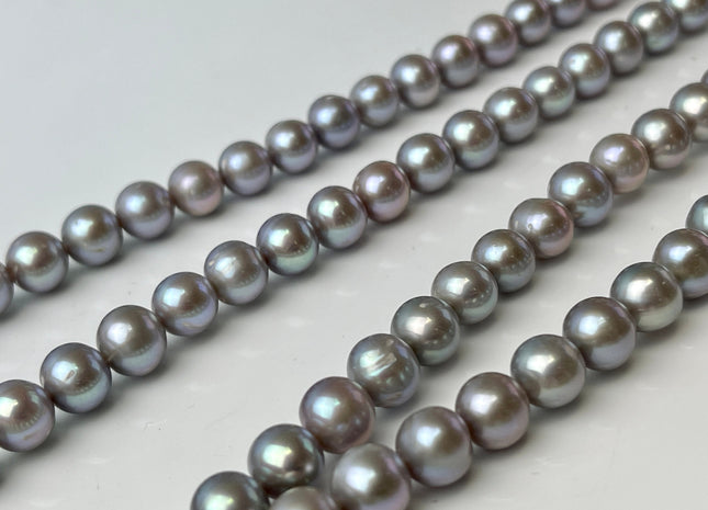 7.5-8.5 mm AAA Pinkish Gray Color Near Round Freshwater Pearl Beads Genuine High Luster Gray Freshwater Pearl 54 Beads #P2437