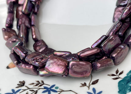 12x15 mm AA Dark Plum Pink Color Rectangle Coin Freshwater Pearl Beads Genuine Freshwater Pearl 28 Beads #P2420