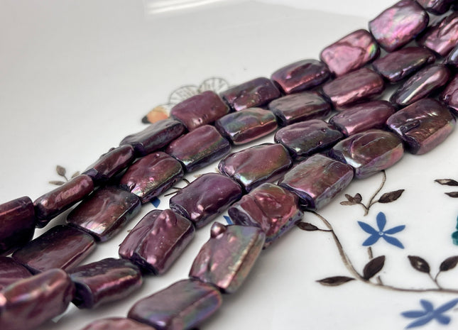 12x15 mm AA Dark Plum Pink Color Rectangle Coin Freshwater Pearl Beads Genuine Freshwater Pearl 28 Beads #P2420