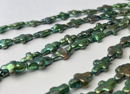 10x15mm Sage Green Cross Coin Freshwater Pearl Beads Genuine High Luster Green With Sheen Cross Pearl 28 Beads B Grade #P2441