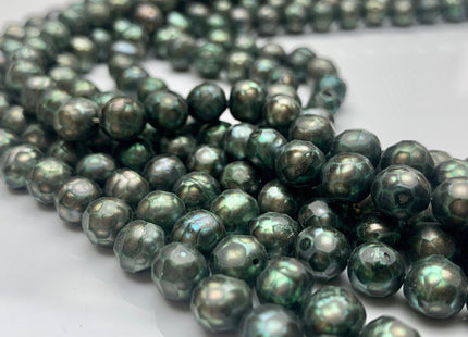 8-8.5 mm Rare Faceted Potato/Semi Round Freshwater Pearl Beads Olive Green, Limited Edition Genuine Faceted Cultured Pearls #354