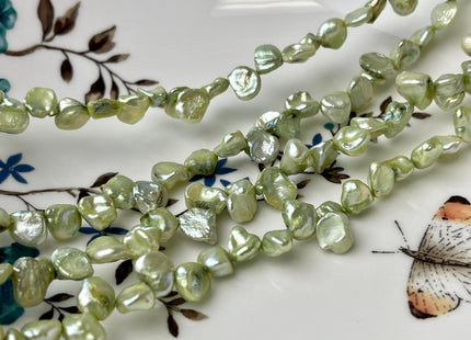 6-7 mm Light Forest Green Top Drilled Keshi Freshwater Pearls Genuine Forest Green Color Freshwater Keshi Pearl Beads #P2385