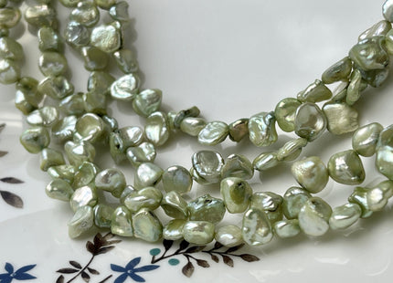 6-7 mm Light Forest Green Top Drilled Keshi Freshwater Pearls Genuine Forest Green Color Freshwater Keshi Pearl Beads #P2385