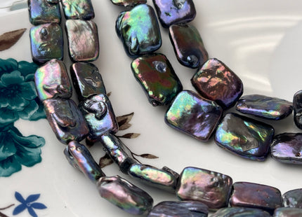 10x15mm 13x16-17mm AA Rainbow Peacock Color Rectangle Coin Freshwater Pearl Beads Genuine Freshwater Pearl #P2399
