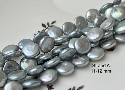 10-12 mm AAA High Luster Silver Gray Flat Coin Freshwater Pearl Genuine Round Coin Pearl Beads #P2400
