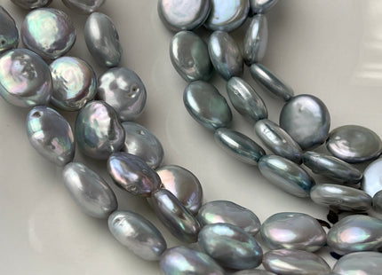 10-12 mm AAA High Luster Silver Gray Flat Coin Freshwater Pearl Genuine Round Coin Pearl Beads #P2400