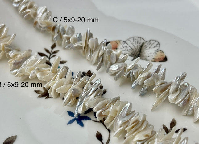 5x9-20 mm AA Very Rare Natural White Color Keshi Freshwater Pearl Beads Center Drilled Cornflakes Shape Keshi Chips Pearls #P2396