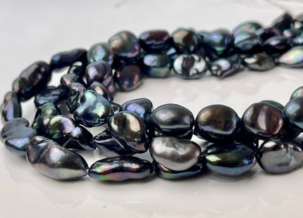 8-9x10-12 mm AAAA High Luster Dark Peacock Color Long Keshi Freshwater Pearl Beads Genuine Peacock Natural Keshi Nugget Pearls #P2411