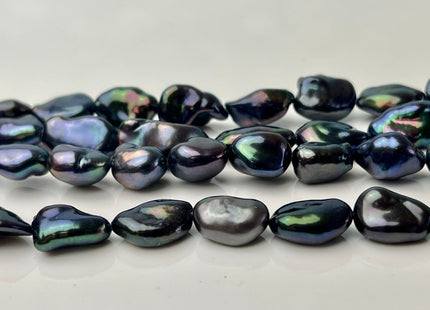 8-9x10-12 mm AAAA High Luster Dark Peacock Color Long Keshi Freshwater Pearl Beads Genuine Peacock Natural Keshi Nugget Pearls #P2411