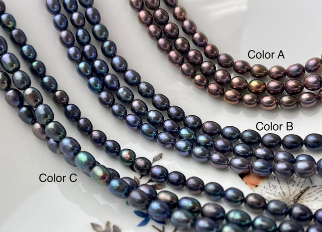 4.5-5x5-6 mm AAAA Iridescent Brown Green Copper Rice /Oval Freshwater Pearl Genuine Top Quality Smooth And Shiny Peacock Pearl #1430