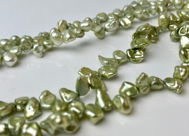 5-6x6-7mm AA Light Forest Green Top Drilled Keshi Freshwater Pearls Genuine Freshwater Keshi Pearl Beads #P2422