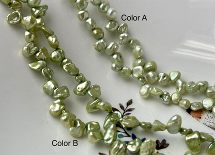 5-6x6-7mm AA Light Forest Green Top Drilled Keshi Freshwater Pearls Genuine Freshwater Keshi Pearl Beads #P2422