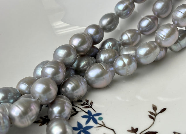 13x15-16 mm Half Strand Pinkish Gray Large Hole Freshwater Pearl Beads 2.2mm Hole Genuine Freshwater Pearls 8 Inches Strand #1076