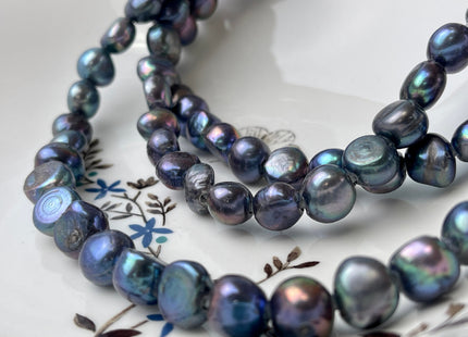 11-12mm Large Hole Peacock Color Freshwater Nugget Pearl Beads 2.2mm Hole Genuine Large Hole Nugget Pearls #931