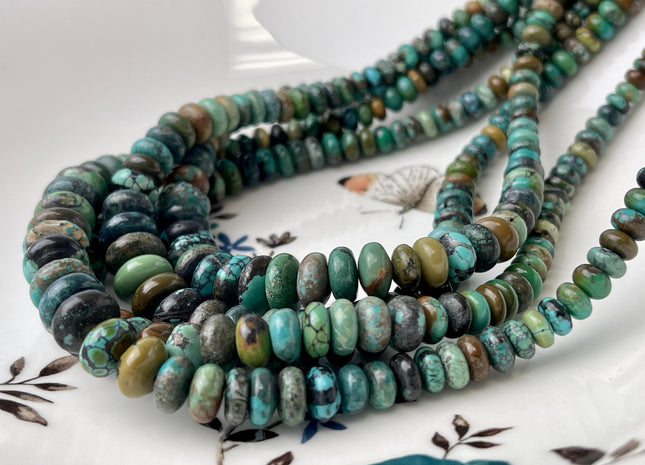 4-10 mm 100% All Natural Graduated Turquoise Smooth Rondelle Beads Genuine All Natural Multi Color Turquoise Gemstone #2245