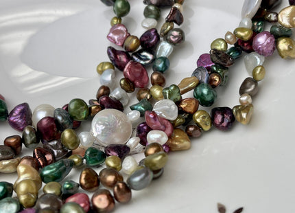 72 inches Mixed Coin And Keshi Pearl Finished Necklace White Pink Purple Green Gold Keshi Long Neckace Genuine Pearl Necklace #719